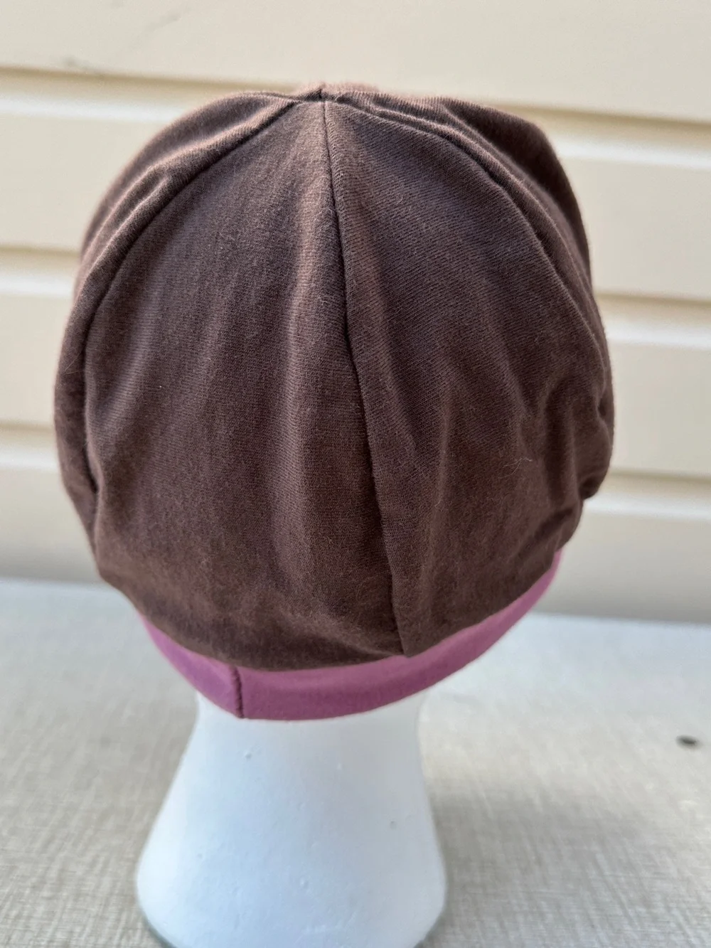 Brown & pink organic cotton blend stretch baseball style cap hat + flower accent